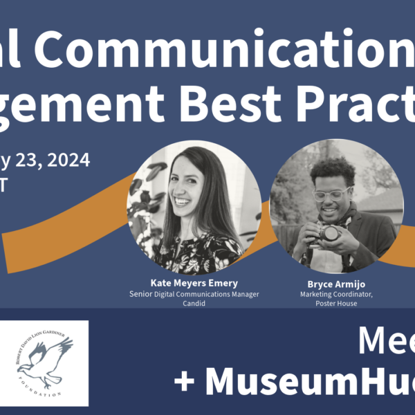 Visual advertisement with the three headshots of the speakers with the title, "Digital Communications Engagement Best Practices"